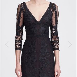 Marchesa Notte 3/4 sleeve Black embroidered dress